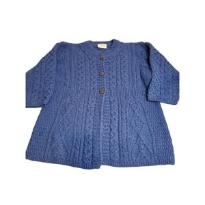 Kilronan Ireland Blue Wool Blend Cable Knit Button Front Cardigan M